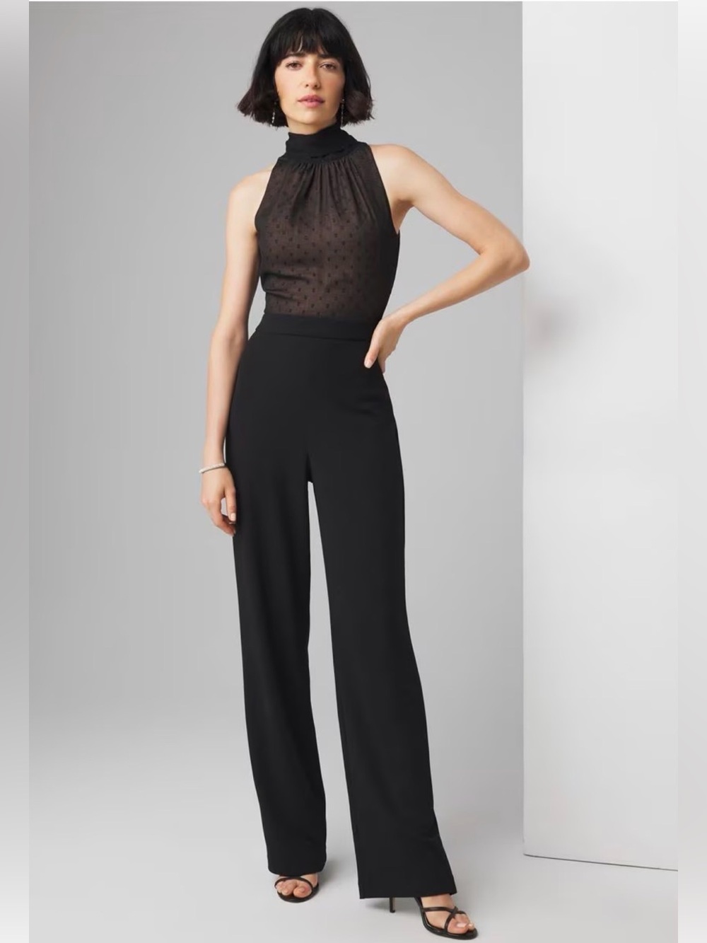 WHITE HOUSE BLACK MARKET black Swiss dot jumpsuit